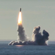 The Russian nuclear submarine Yuri Dolgoruky test-fires Bulava missiles in the White Sea in May 2018.